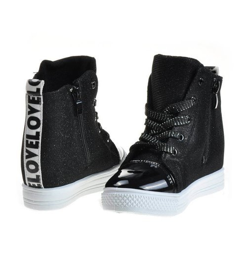 Dziewczęce trampki sneakersy na niskim koturnie CZARNE /E6-2 4291 S9-5/