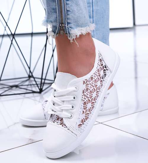 Sznurowane białe tenisówki z koronki /G12-2 15785  T383/