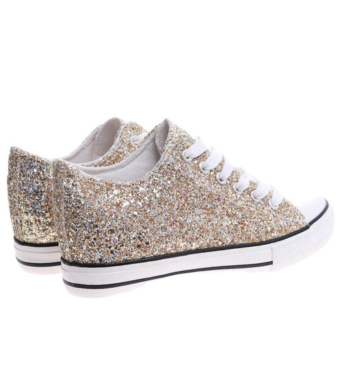 Złote trampki sneakersy na niskim koturnie /i4-3 16612 T094/