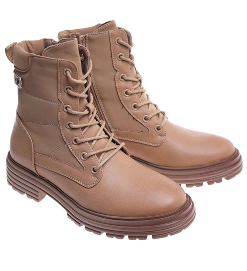 Sznurowane ocieplane botki trapery Khaki /F1-3 18255 W430/