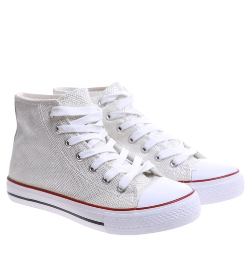 Białe trampki damskie z wysoką cholewką /E8-3 16604 G099/