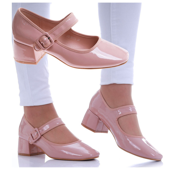 Cieliste czółenka z paskiem na niskim obcasie /C5-3 17527  W182/