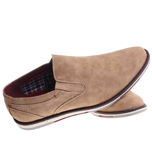 Męskie beżowe półbuty wsuwane mokasyny /C5-3 16525 T346/