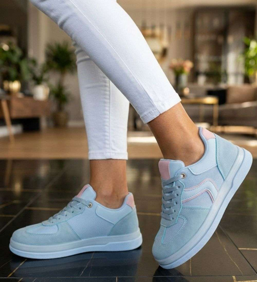 Wiązane snekaersy damskie niebieskie pastelowe /F10-1 18826 G455/