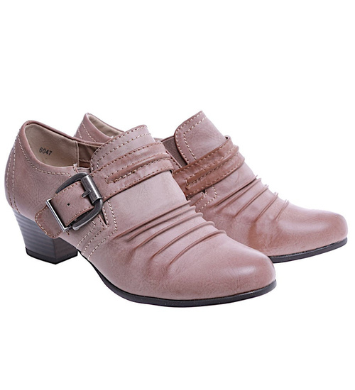 Brązowe czółenka damskie na niskim obcasie z klamerką /B5-3 14767 T256/