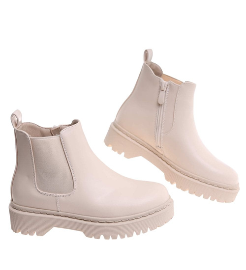 Beżowe dziewczęce botki sztyblety /D3-2 17063 T283/