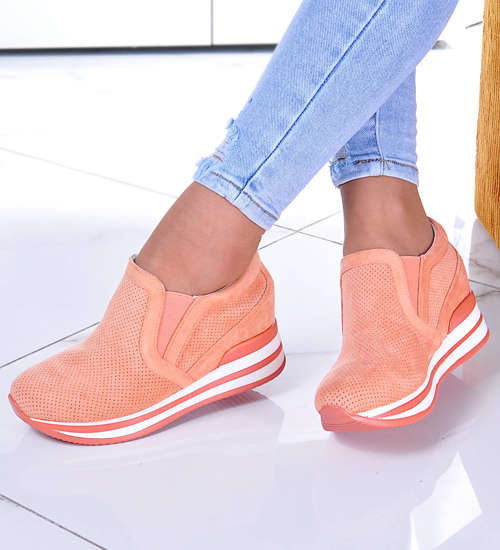 Damskie buty sportowe na koturnie Pomarańczowe /B5-2 10532 S213/ 