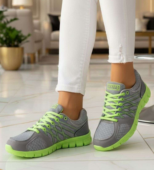 Sznurowane szaro zielone buty sportowe /C1-3 13206 S203/