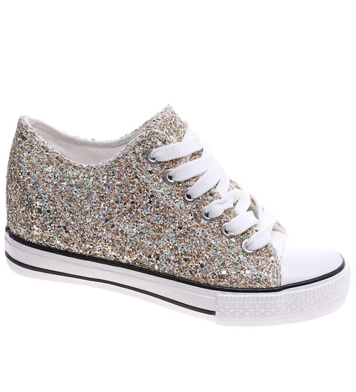 Złote trampki sneakersy na niskim koturnie /i4-3 16612 T094/