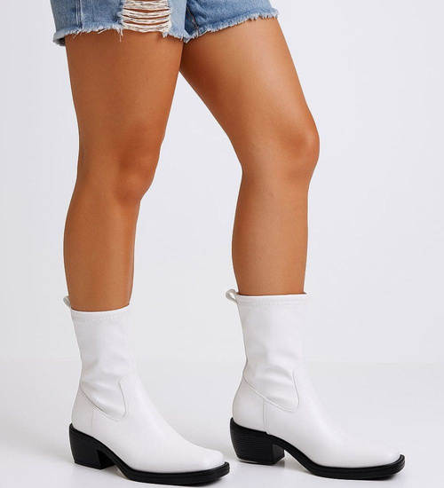 Białe botki damskie na niskim obcasie /E3-2 +i5-216858 G284 +H2/