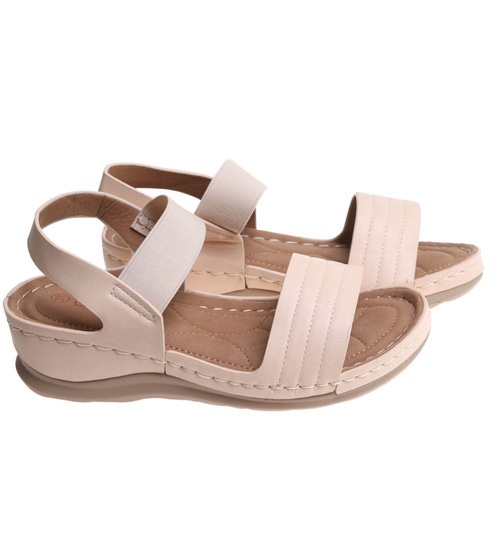 Sandały damskie na niskim koturnie Beżowe /F1-1 17871 T231/