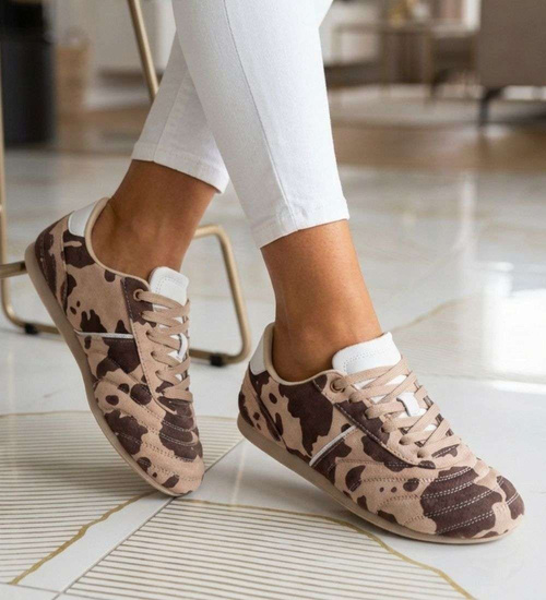 Beżowo brązowe sneakersy damskie zamszowe /B6-2 18798 W282/