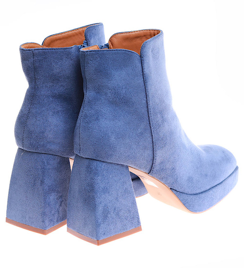 Granatowe botki damskie na obcasie i platformie /B4-1 16869 G281/