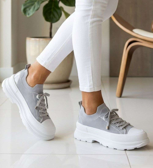 Szare trampki na platformie wsuwane /E10-3 18723 T7/