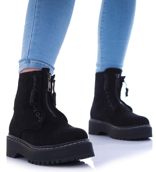 Czarne sznurowane botki trapery na platformie /E6-3 17165 T288/