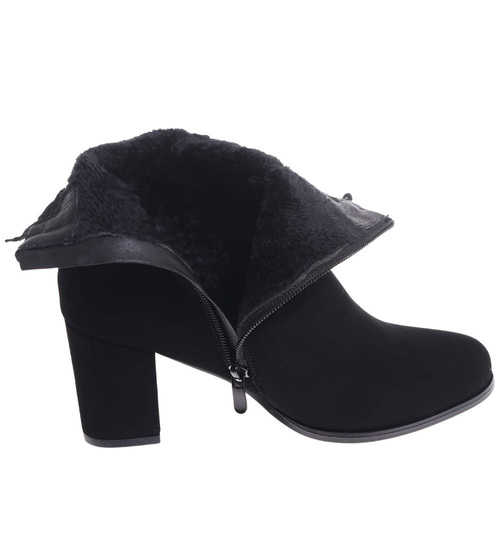 Zimowe czarne botki damskie na obcasie /G12-1 18545 W4/
