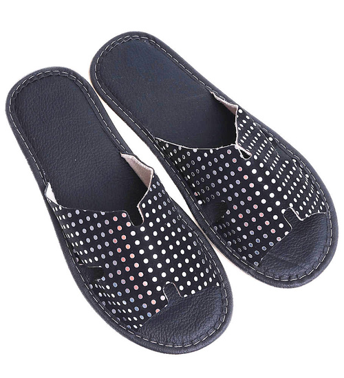 Skórzane domowe klapki kapcie Czarne /G4-1 14975 S194/