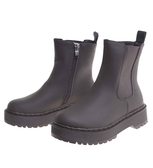 Oliwkowe matowe dziewczęce botki ocieplane /G13-2 18375 T188/