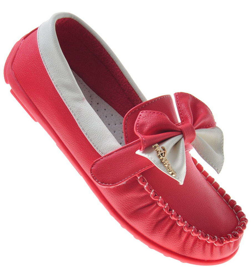 Dziewczęce mokasyny z kokardą Czerwone /C7-2 8993 S1/