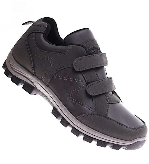 Szare męskie buty trekkinngowe na rzepy /C1-2 17141 T388/