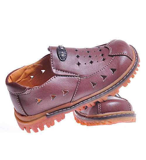Wygodne półbuty chłopięce na rzepy Brązowe /D5-2 11788 T192/