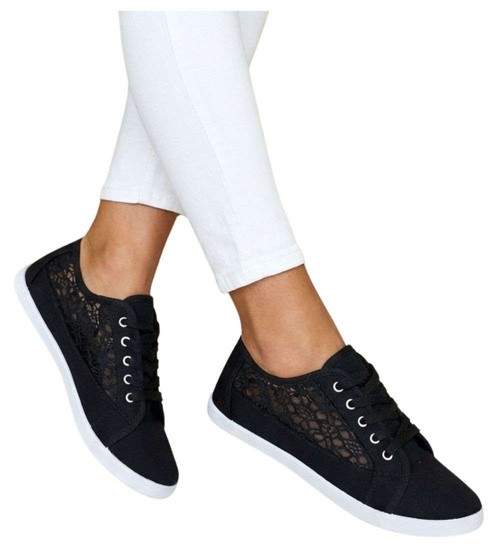 Tenisówki damskie czarne ażurowe koronkowe /H2 17337 T7/