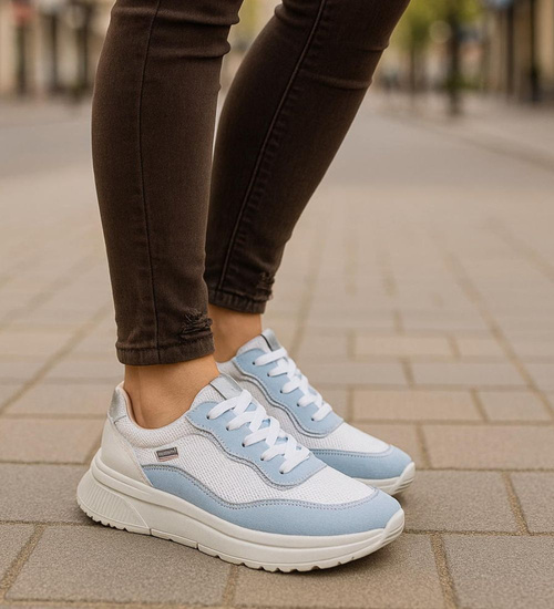 Sznurowane sportowe buty damskie niebieskie /J6-2 18472 W12-3/