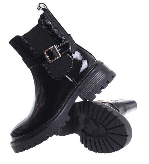 Zimowe czarne botki lśniące workery /A5-1 18561 W4/