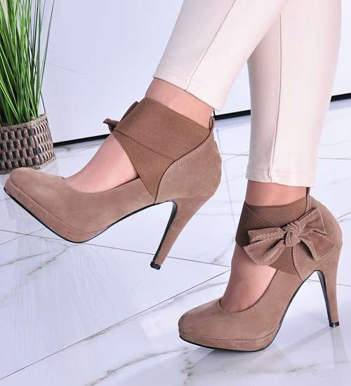 Zamszowe czółenka na platformie Khaki /G12-3 7897 S191/