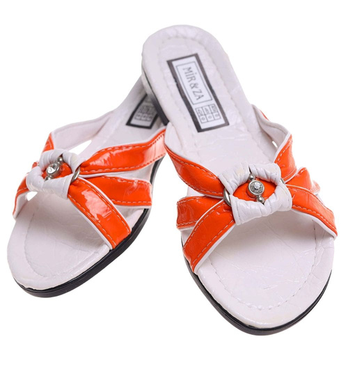Pomarańczowo białe klapki na płaskim obcasie /H2 14345 T005/