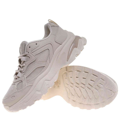 Damskie buty sportowe beżowe na platformie /A5-2 18656 S242/