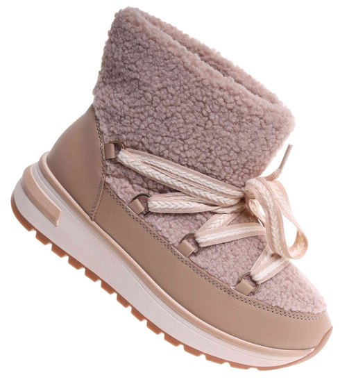 Zimowe botki śniegowce z futerkiem Khaki /F6-2 18538 W341/