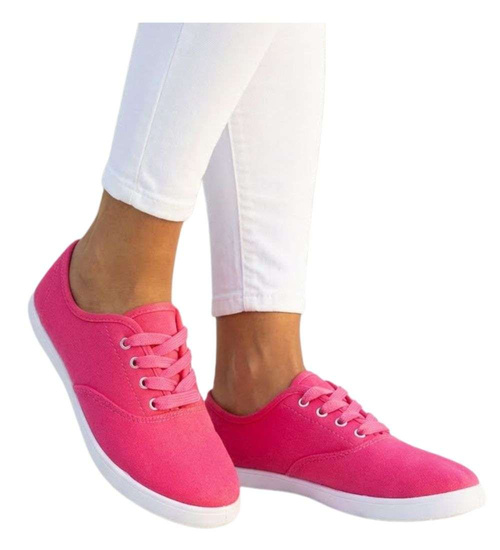 Sznurowane tenisówki damskie fuksja /D2-3 16254 T099/
