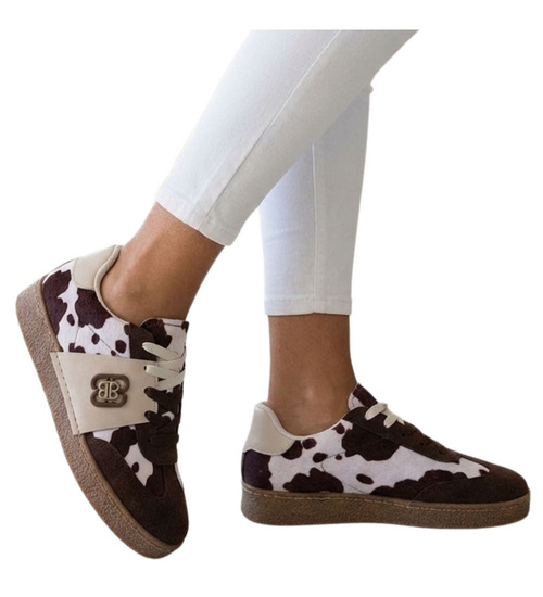 Brązowe wiązane sneakersy buty sportowe /G9-3 18024 T683