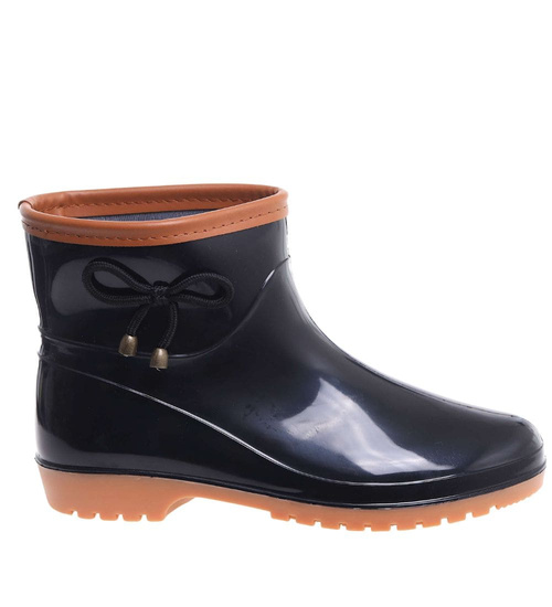 Kalosze damskie czarno brązowe gumiaki /F10-1+H2 18287 T352/