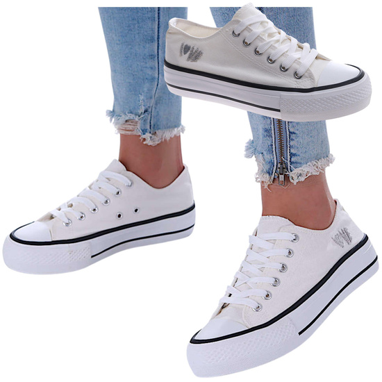 Białe wiązane trampki damskie na platformie /G8-3 17366 G188/