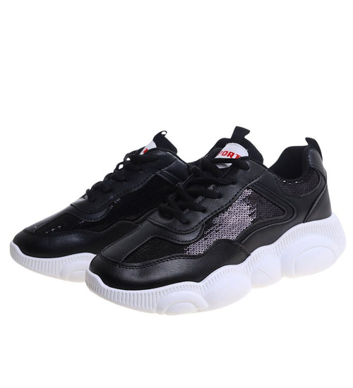 Sznurowane czarne buty sportowe /B1-3 11918 T198/