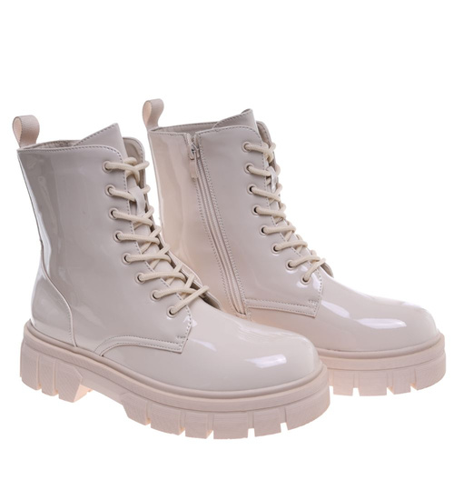 Beżowe trapery damskie na platformie ost499