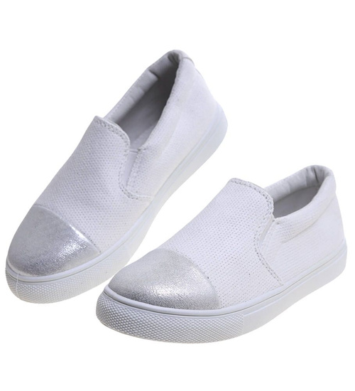 Wsuwane białe trampki dziewczęce slip on /B5-2 13683 T004/