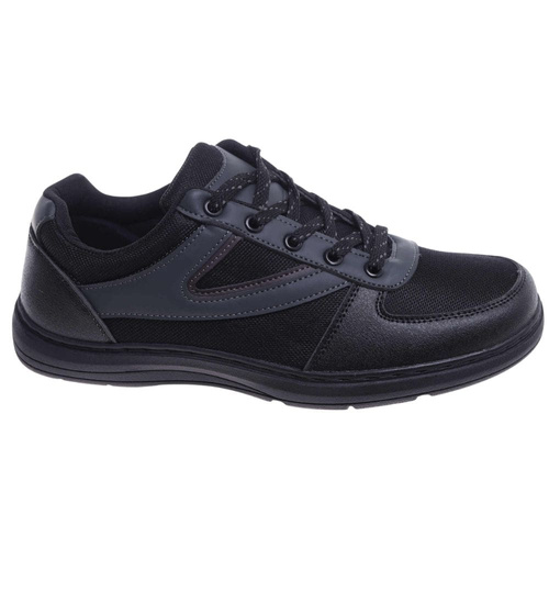 Sznurowane sportowe półbuty męskie Czarne /B4-1 18156 T288/