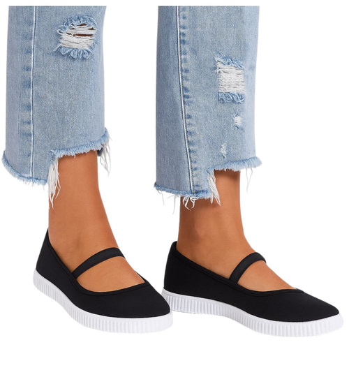 Wsuwane czarne dziewczęce tenisówki balerinki czeszki z paseczkiem /C6-2 17307 T125/