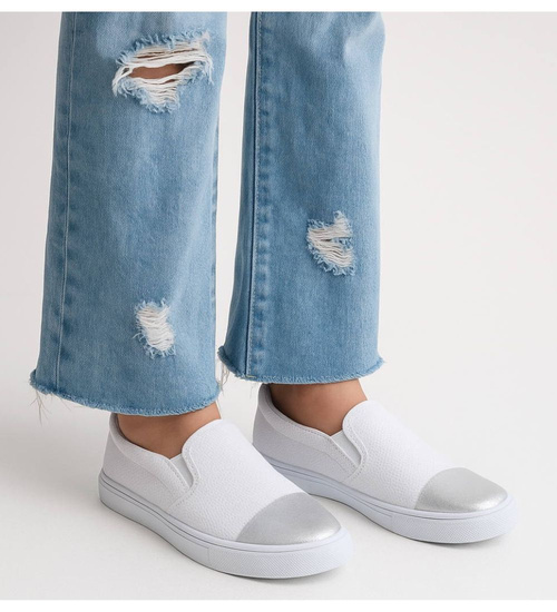 Wsuwane białe trampki dziewczęce slip on /B5-2 13683 T004/