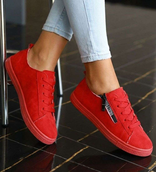 Sznurowane czerwone trampki damskie /D9-2 11656 T190/