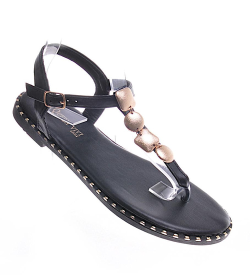 Czarne sandały japonki na płaskim obcasie /C2-3 12016 T495/