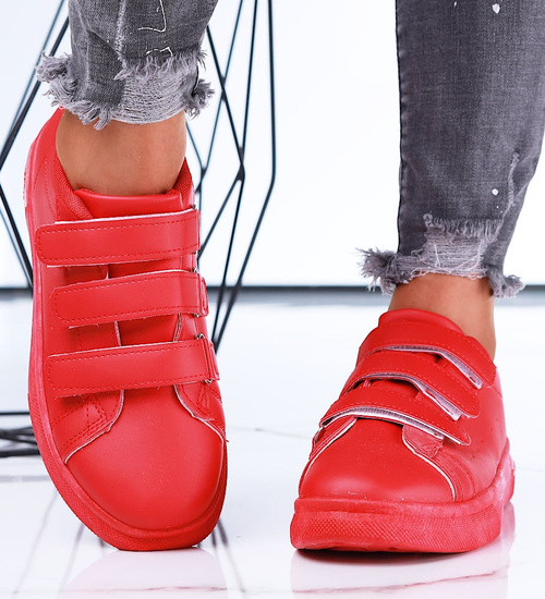 Czerwone damskie trampki na rzepy /E8-3 15712 T138/