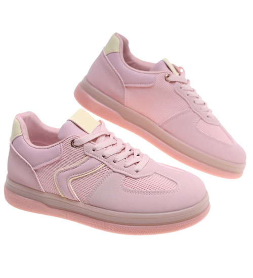 Wiązane snekaersy damskie różowe pastelowe /D3-3 18827 G455/