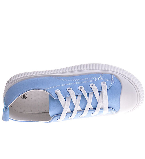 Sznurowane niebieskie trampki na platformie /A1-3 12279 S293/