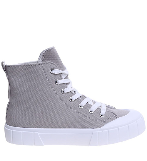 Szare wysokie trampki damskie z tkaniny /A3-2 15962 G157/