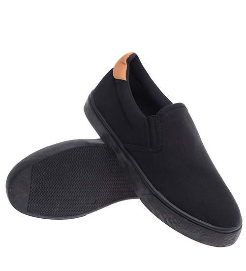 Czarne męskie trampki slip on z tkaniny /f3-3 16514 T287/