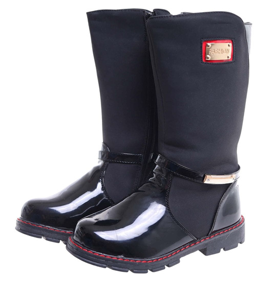 Czarne dziewczęce kozaki z futerkiem /G3-2 18313 T255/